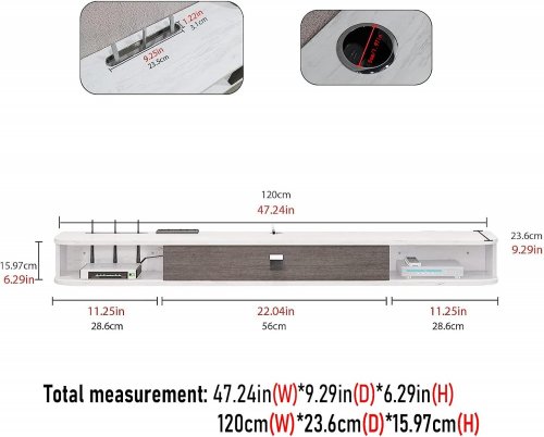 BIXIAOMEI FLOATING WALL MOUNTED TV STAND ENTERTAINMENT CENTRE - 47" - WHITE/GREY (MODEL: J-DC-1200) image 2