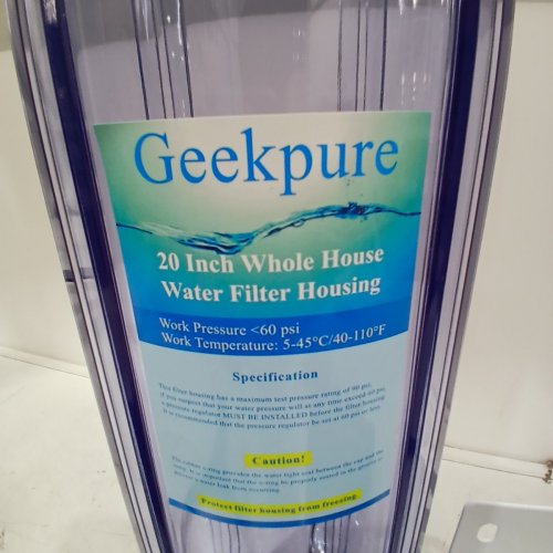 GEEKPURE WHOLE HOUSE WATER FILTER - 3/4" INLET/OUTLET - 4.5" X 20" - CLEAR - (MODEL : BB-20T) image 4
