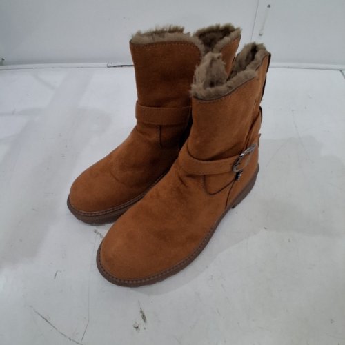 WOMEN'S FUR-LINED LEATHER SNOW BOOTS - SIZE 9.5 - BROWN image 3