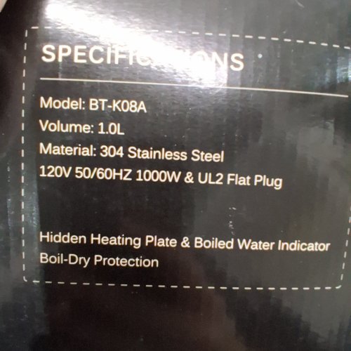 GOOSENECK ELECTRIC KETTLE - 1 L - 120 V - 1000W - GRAY (MODEL: BT-K08A) image 3