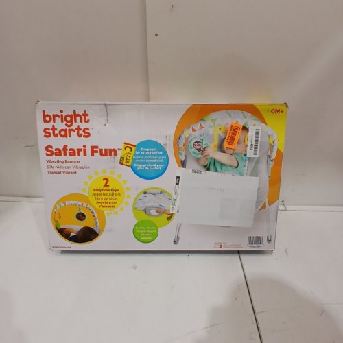 BRIGHT STARTS SAFARI FUN PORTABLE 3-POINT HARNESS VIBRATING BOUNCER WITH TOY BAR - SAFARI/MULTICOLORED (MODEL: 12204) image 3