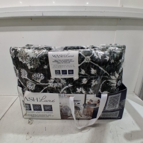 2PC WASH LUXE FLORAL AREA RUG - 5FT X 7FT / 27" X 60" - BLACK / WHITE (MODEL: 2046294) image 2