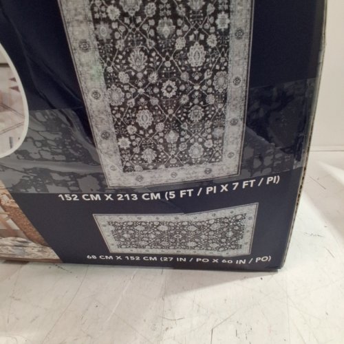 2PC WASH LUXE FLORAL AREA RUG - 5FT X 7FT / 27" X 60" - BLACK / WHITE (MODEL: 2046294) image 4