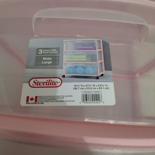 STERILITE 3-DRAWER WIDE CART - 15 1/4" X 21 7/8" X 25 5/8" - PINK (MODEL: 2930LABC4C-PINFRO) image 2