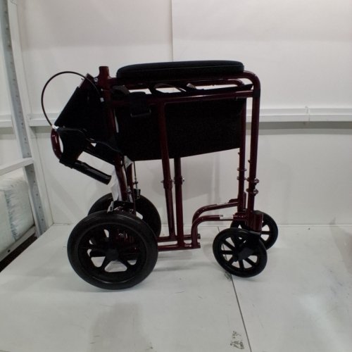 MEDLINE LIGHTWEIGHT FOLDING TRANSPORT WHEELCHAIR WITH HANDBRAKES - 300LBS CAP - BURGUNDY/RED (MODEL: MD5808210ARE) image 2
