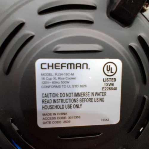 CHEFMAN NONSTICK RICE COOKER WITH AUTOMATIC KEEP WARM - 16 CUP - BLACK (MODEL: RJ34-16C-M) image 3