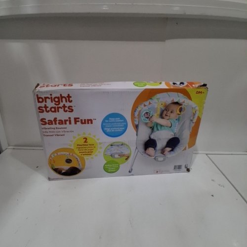 BRIGHT STARTS SAFARI FUN PORTABLE 3-POINT HARNESS VIBRATING BOUNCER WITH TOY BAR - SAFARI/MULTICOLORED (MODEL: 12204) image 4