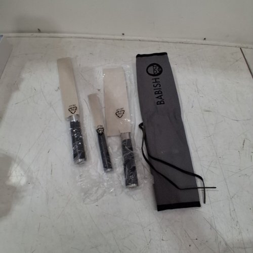 3PC BABISH GERMAN HIGH-CARBON 1.4116 STEEL CUTLERY WITH KNIFE ROLL - 8" CHEF'S KNIFE - 8" BREAD KNIFE - 3.5" PARING KNIFE - BLACK AND SILVER (MODEL: 131297.04R) image 2