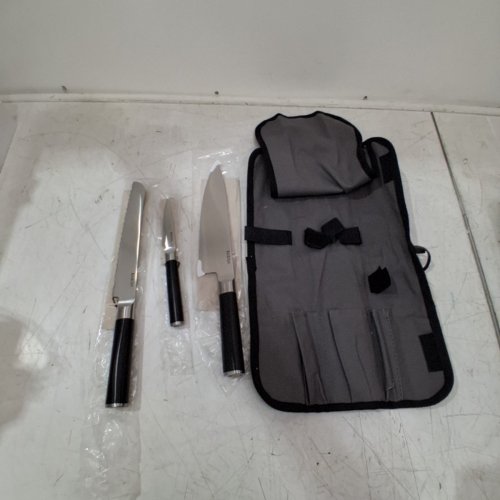3PC BABISH GERMAN HIGH-CARBON 1.4116 STEEL CUTLERY WITH KNIFE ROLL - 8" CHEF'S KNIFE - 8" BREAD KNIFE - 3.5" PARING KNIFE - BLACK AND SILVER (MODEL: 131297.04R) image 3