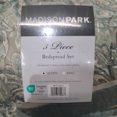 5PC MADISON PARK PAISLEY BEDSPREAD SET - OVERSIZED QUEEN - BEIGE AND BLUE (STYLE: MP13-8314) image 2