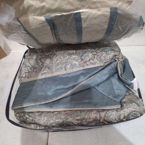 5PC MADISON PARK PAISLEY BEDSPREAD SET - OVERSIZED QUEEN - BEIGE AND BLUE (STYLE: MP13-8314) image 5
