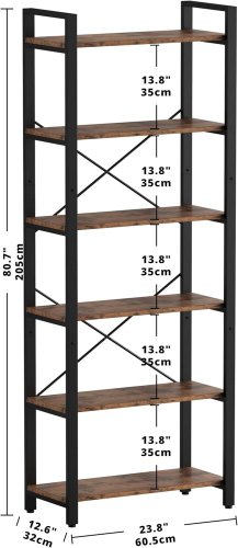 IRONCK 6-TIER LADDER BOOK/DISPLAY SHELF - 81" X 24" X 13" - RUSTIC BROWN/BLACK - (MODEL: HK-BK-66) image 2