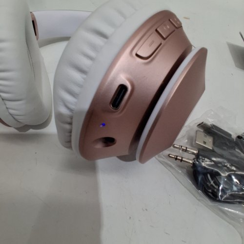 GLYNZAK FOLDABLE WIRELESS BLUETOOTH HEADPHONES - 65H PLAYTIME, 6 EQ MODES - ROSE GOLD/WHITE (MODEL: WH207A) image 2