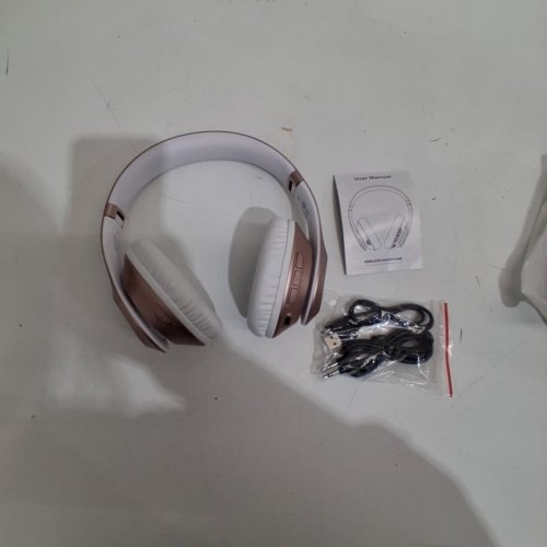 GLYNZAK FOLDABLE WIRELESS BLUETOOTH HEADPHONES - 65H PLAYTIME, 6 EQ MODES - ROSE GOLD/WHITE (MODEL: WH207A) image 3