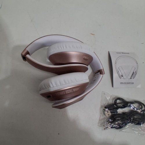 GLYNZAK FOLDABLE WIRELESS BLUETOOTH HEADPHONES - 65H PLAYTIME, 6 EQ MODES - ROSE GOLD/WHITE (MODEL: WH207A) image 4