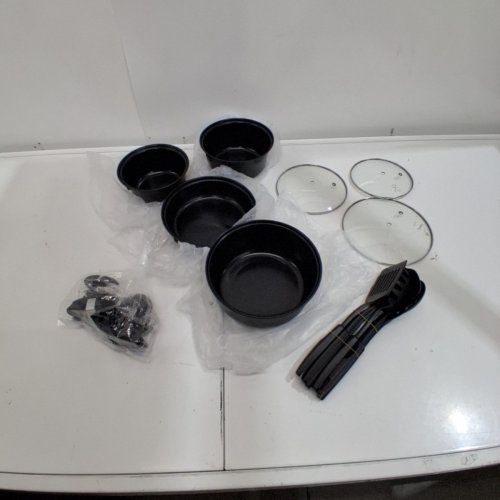 13PC NON-STICK COOKWARE SET - FRY PAN, SAUCE POTS, LIDS AND UTENSILS- BLACK (ITEM: 9713) image 2