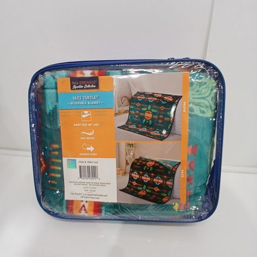 NU TRENDZ REVERSIBLE SILKY TOUCH SMALL THROW BLANKET - 40" X 48" - TEAL (STYLE: 16112/1860 TURTLE) image 3