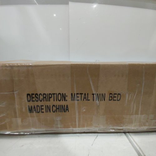 HOJINLINERO METAL PLATFORM BED FRAME WITH WOODEN HEADBAORD & FOOTBOARD - TWIN - BLACK/BROWN (MODEL: 853E-BK-RB) image 4