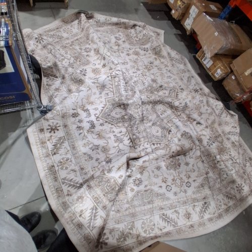 NON-SLIP WASHABLE ORNATE FLORAL RUG - 10FT X 12FT - CREAM image 2