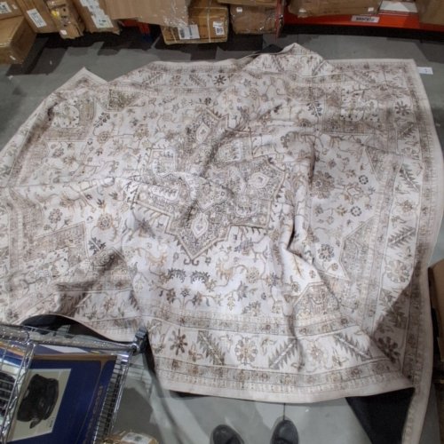 NON-SLIP WASHABLE ORNATE FLORAL RUG - 10FT X 12FT - CREAM image 3