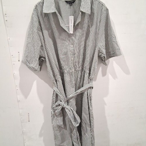 WOMEN'S LANE BRYANT STRIPED SHORT SLEEVE SHIRT DRESS - 3X - GREEN (STYLE: DELANI LB0007) image 2