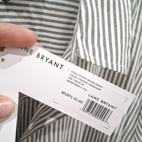 WOMEN'S LANE BRYANT STRIPED SHORT SLEEVE SHIRT DRESS - 3X - GREEN (STYLE: DELANI LB0007) image 3