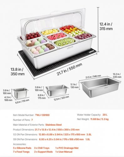 VEVOR COUNTERTOP BUFFET CONDIMENT/SALAD BAR FOOD DISPLAY CASE - STAINLESS STEEL (MODEL: TWJ-139100) image 2