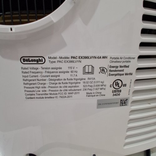 DELONGHI PORTABLE AIR CONDITIONER - 115 V - 11.7A - WHITE (MODEL: PAC EX390LVYN-6A WH) image 3