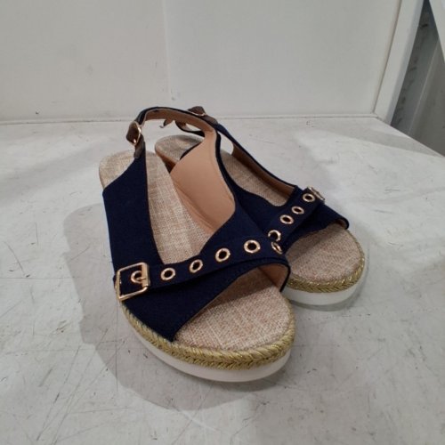 WOMEN'S ORTHOPEDIC WEDGE SANDALS WITH ARCH SUPPORT - SIZE 8 - NAVY / GOLD image 3