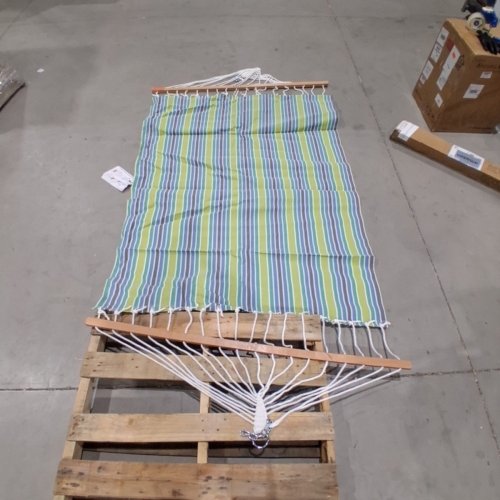 LAZY DAZE OUTDOOR QUICK DRY HAMMOCK WITH SPREADER BAR - 78" X 55" - 450 LBS MAX - BLUE / GREEN STRIPES (MODEL: HM-TH-BLUE-S) image 4