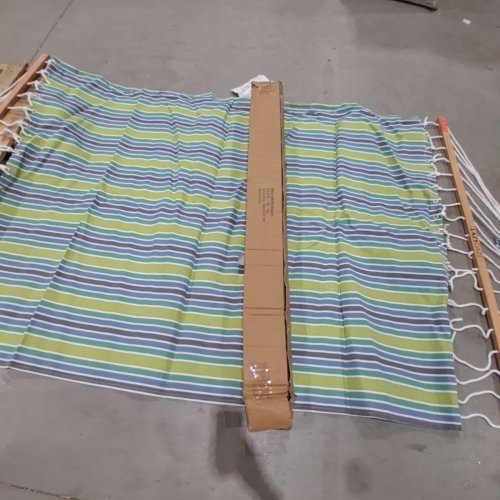 LAZY DAZE OUTDOOR QUICK DRY HAMMOCK WITH SPREADER BAR - 78" X 55" - 450 LBS MAX - BLUE / GREEN STRIPES (MODEL: HM-TH-BLUE-S) image 6