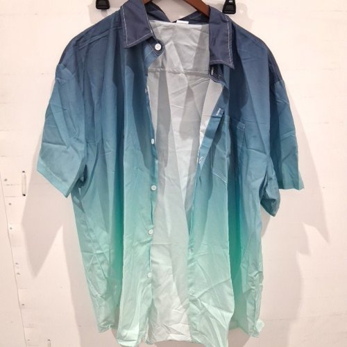 MEN'S SHORT SLEEVE BUTTON-FRONT SHIRT - 3XL - BLUE / TEAL OMBRE image 2