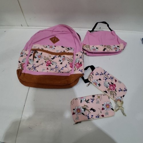 4PC FLORAL BACKPACK WITH LUNCH BOX AND PENCIL POUCHES - 18" - PINK/BROWN image 3