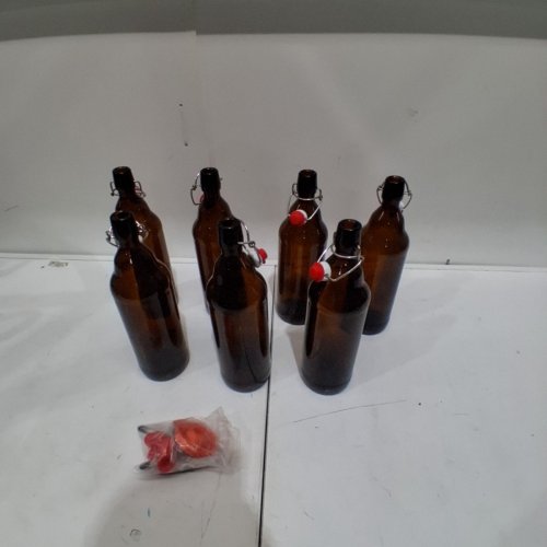 7PK AMBER GLASS SWING-TOP BOTTLES - 16OZ - BROWN image 2