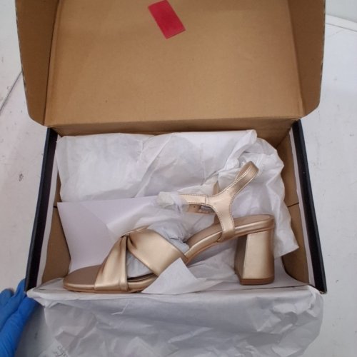 WOMEN'S SQUARE TOE LOW CHUNKY HEELS SANDALS WITH ANKLE STRAP - 6 - CHAMPAGNE image 3