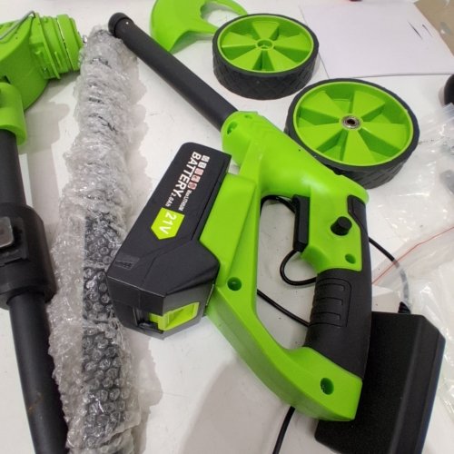 CORDLESS GRASS TRIMMER WEED WHACKER WITH 2 RECHARGEABLE BATTERIES - 21V - GREEN image 2