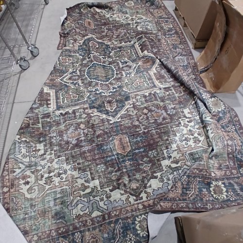 VINTAGE LIGHT WEIGHT NON-SLIP PATTERNED RUG - 9FT X 12FT - GREEN / BROWN image 2