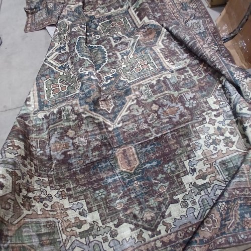 VINTAGE LIGHT WEIGHT NON-SLIP PATTERNED RUG - 9FT X 12FT - GREEN / BROWN image 3