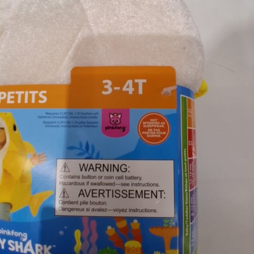 UNISEX INFANTS RUBIES PINKFONG BABY SHARK ROMPER COSTUME WITH SOUND BOX - PLAYS ORIGINAL BABY SHARK SONG - 3-4T - YELLOW image 2