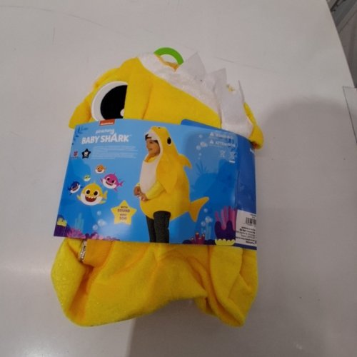 UNISEX INFANTS RUBIES PINKFONG BABY SHARK ROMPER COSTUME WITH SOUND BOX - PLAYS ORIGINAL BABY SHARK SONG - 3-4T - YELLOW image 4
