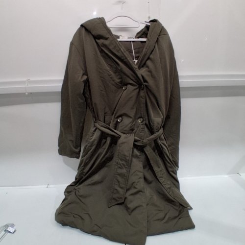 DEX HOODED BELTED PARKA COAT - SMALL - KHAKI GREEN (STYLE: 2429513 D) image 4