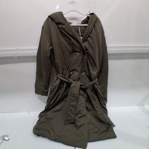 DEX HOODED BELTED PARKA COAT - SMALL - KHAKI GREEN (STYLE: 2429513 D) image 5
