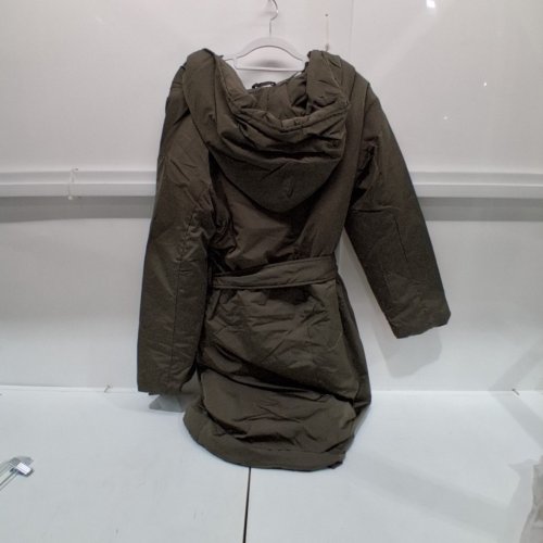 DEX HOODED BELTED PARKA COAT - SMALL - KHAKI GREEN (STYLE: 2429513 D) image 7