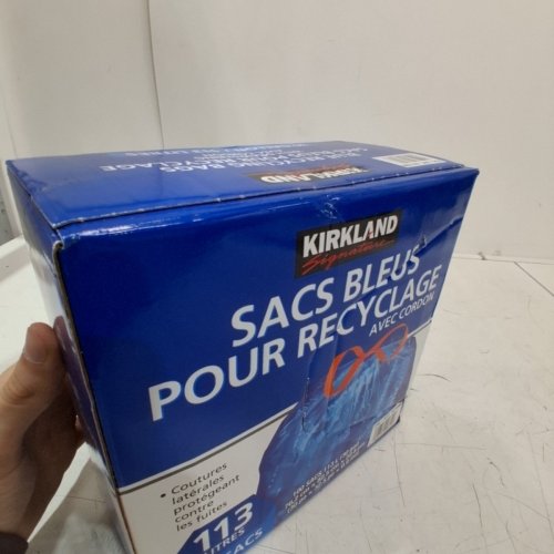 100PK KIRKLAND SIGNATURE RECYCLING BAGS WITH DRAWSTRINGS - 30 GALLON - BLUE (MODEL: 1971090) image 2