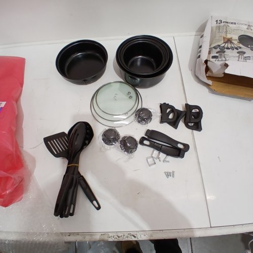 13PC NON-STICK COOKWARE SET - FRY PAN, SAUCE POTS, LIDS AND UTENSILS- BLACK (ITEM: 9713) image 3