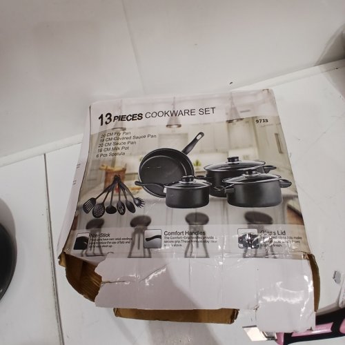 13PC NON-STICK COOKWARE SET - FRY PAN, SAUCE POTS, LIDS AND UTENSILS- BLACK (ITEM: 9713) image 4
