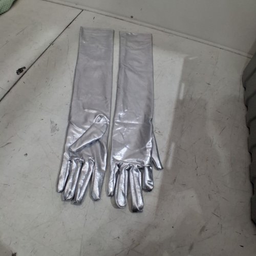FANCY FLAPPER ELBOW EVENING GLOVES- OSFM- SILVER image 2