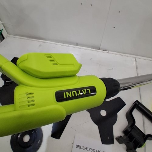 LAYUNI 3-IN-1 ADJUSTABLE LENGTH ELECTRIC WEED WHACKER, TRIMMER, AND LAWN MOWER - 2 LITHIUM 4.0 AH BATTERIES - 12,000 RPM - GREEN image 6