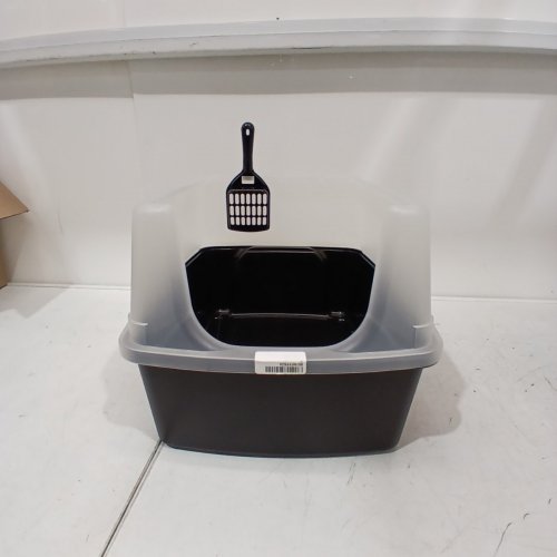 IRIS USA CAT LITTER BOX, HIGH SIDED KITTY LITTER BOX AND SCOOP - BLACK image 2