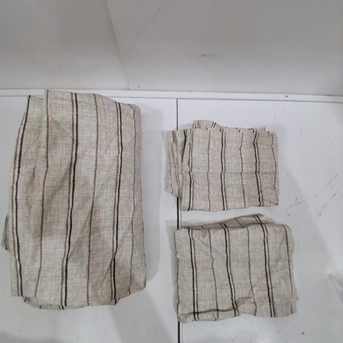 3PC COTTON SHEET SET WITH FITTED SHEET AND PILLOWCASES - FULL - BEIGE/BROWN STRIPED image 2